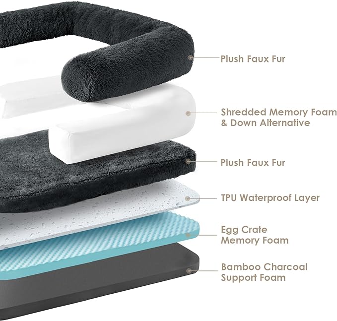 EHEYCIGA Human Dog Bed for Kids, Foldable XXL Dog Bed, Faux Fur Fluffy Pet Couch Bed, Orthopedic Calming Memory Foam Big Pet Bed, Washable Pet Sofa Bed with Non-Slip Bottom, Dark Grey, 54"x38"x7.5"