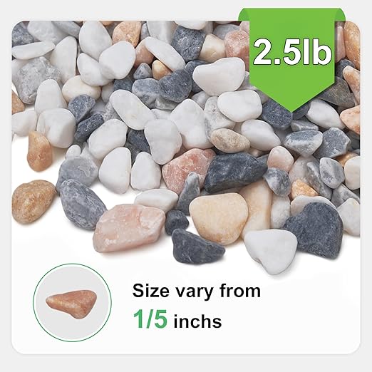 2.5 lbs Small Rocks for Plants, 1/5 Inch Pebbles for Indoor Plants, Natural Decorative Pea Gravel for Aquarium, Fish Tank, Terrarium, Succulents, Bamboo Plants, Vases, Cactus, Crafts