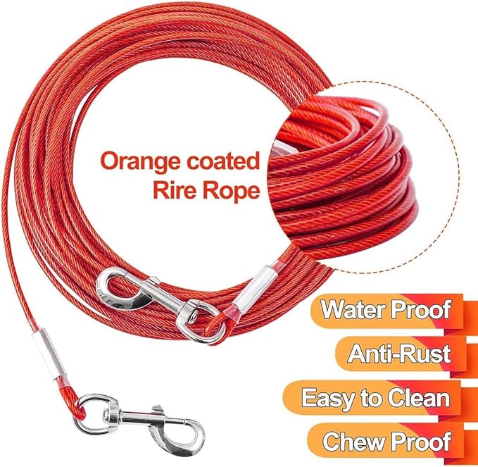 Tie Out Cable for Dogs,100FT Dog Leads,Heavy Duty Tie Out Cable for Large Dogs Up to 125lbs,Durable Dog Runner Tether Line for Outdoor,Yard