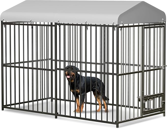 8x4x6 FT Outdoor Dog Kennel,Heavy-Duty Enclosures Outside with UV-Resistant Waterproof Roof Cover and Lock,for Medium and Large Dogs,Easy Assembly