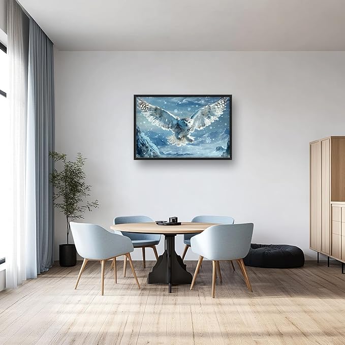 Framed Large Snowy Owl Wall Art for Living Room, Oversized Snowy Mountain Wall Decor Landscape Canvas Painting Modern Artwork Home Decoration for Living Room Bedroom Office 36"x24"