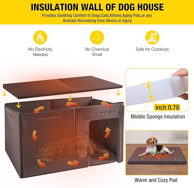 Aivituvin Dog House Outdoor 59" Extra Large Insulated Dog Kennel with Movable Insulation Liner,All-Around Iron Frame