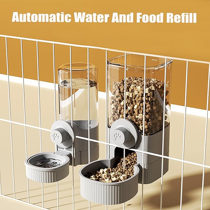 GKYZBB Hanging Automatic Food Water Dispenser,Rabbit Feeder Guinea Pig Water Bottle Food Feeder for Ferret Guinea Pig Rabbit Bunny Cage Accessories (Grey, 520ml+1200ml)
