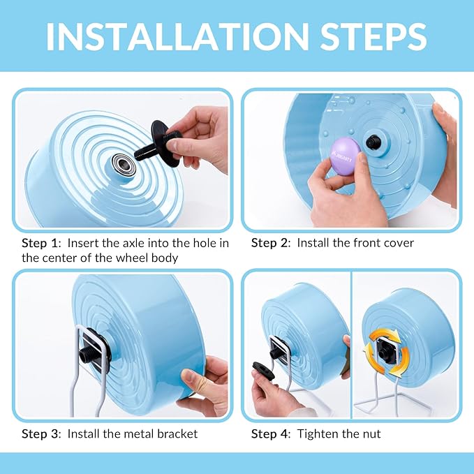 9.5" Silent Hamster Wheel, Non-Slip Track, Exercise, Release Stress, Relieve Anxiety, Adjustable Height Stand, for Syrian Dwarf Hamster, Gerbil, Mice, Other Small Medium Sized Pets, Blue