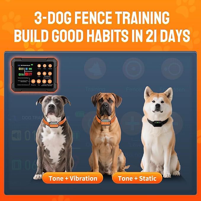 2025 New Model 3-in-1 Wireless Dog Fence System - Radar Dog Fence, Training Collar, No-Go Zones for Large/Medium Dogs | 1-Acre Coverage | Indoor/Outdoor Use | Real-Time Tracking (for 2 Dogs)