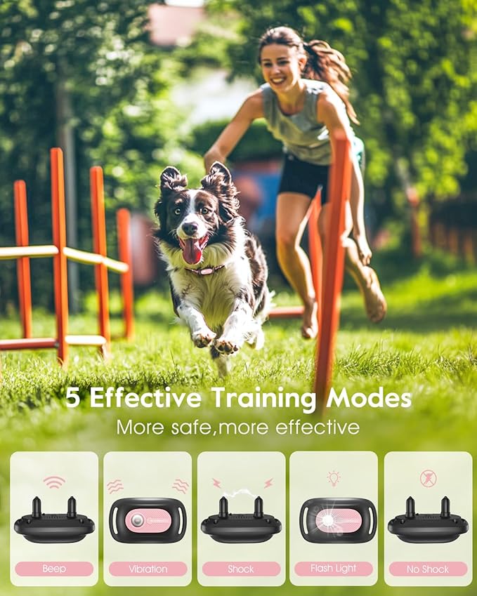 SLOPEHILL Dog Shock Collar,4200FT Dog Training Collar with Remote,IPX8 Waterproof E-Collar with Beep,Vibration,Shock,Flash Light,No Shock Mode,Electric Shock Collar for Small Medium Large Dog,Pink