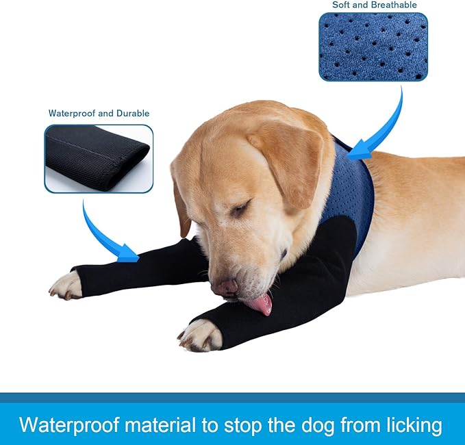 Coodeo Dog Recovery Sleeves, Cone Collar Alternative, Abrasion Resistant Dog Recovery Suit, Washable 2.5mm Thick and Waterproof, Pet Wounds Prevent Licking, Bite, Keep Dry (2XL, Blue)