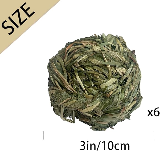 6 Pcs Bunny Timothy Grass Ball Natural Chew Toy Woven Chewing Toys Rabbit Molar Small Animals Teeth Grinding Suitable for Hamster Totoro Gerbils Guinea Pig Squirrel