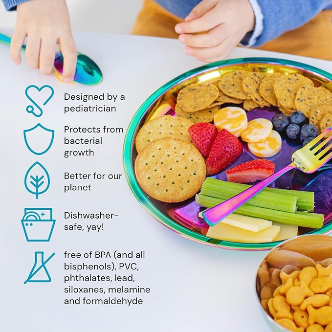 Ahimsa Stainless Steel Kids Utensils - Kids Fork and Spoon Set, Pediatrician Designed Rainbow Silverware Set, 100% BPA Free & Dishwasher Safe (Rainbow)