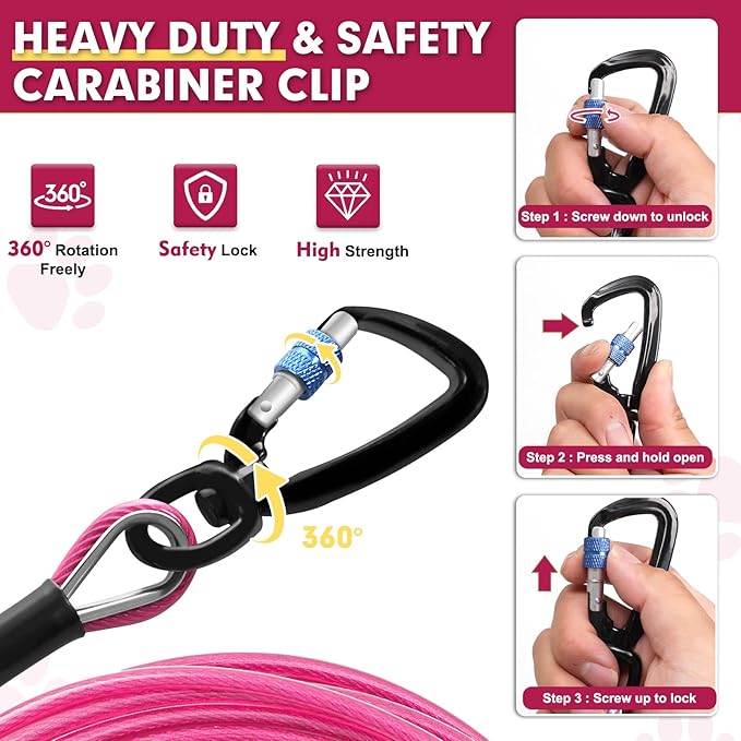 Snagle Paw Dog Tie Out Cable 30FT-1000LBS Break Strength,Heavy Duty Dog Leads for Yard with Shock Absorbing Spring & Swivel Hook,Long Leash Cable for Outdoor Tethering,Dog Line for Small Large Dogs