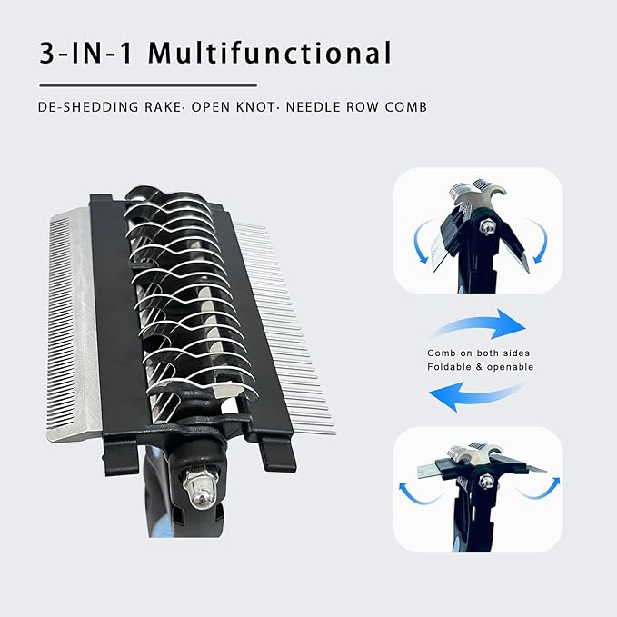 3-in-1 Pet Grooming Brush for Dogs & Cats – Double Sided Deshedding Tool with Stainless Steel Teeth, Detangler Comb & Undercoat Rake | Ergonomic Handle for Matted Fur Removal, Safe for Long/Short Hair