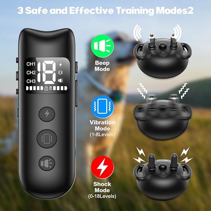Dog Shock Collar, Dog Training Collar with Remote 2600FT, IPX7 Waterproof Rechargeable E-Collar, 3 Training Modes for All Breeds 10-120lbs(Black)