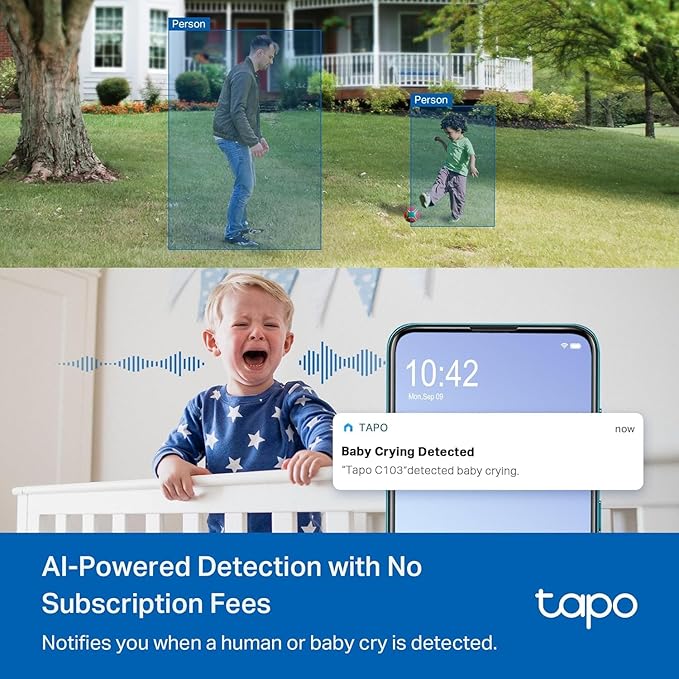 Tapo 2K 3MP Pan/Tilt Indoor/Outdoor Security Camera, Free Person/Baby Cry Detect & Track, 360° Pan, Color Night Vision, SD/Cloud Storage, Works w/Alexa & Google Home, HybridCam 360, Black (2-Pack)