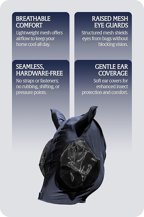 Equinavia Bug Out Fly Mask | Against Flies, Insects, UV Rays - Carbon Grey - Horse