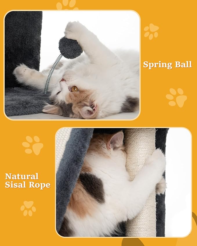 14‘’ Cat Tree Tower with Scratching Post, 20 * 16.5in Perch Bed for Large Adult Cats, Condo Cave for Indoor Small Medium Kittens, Dark Gray