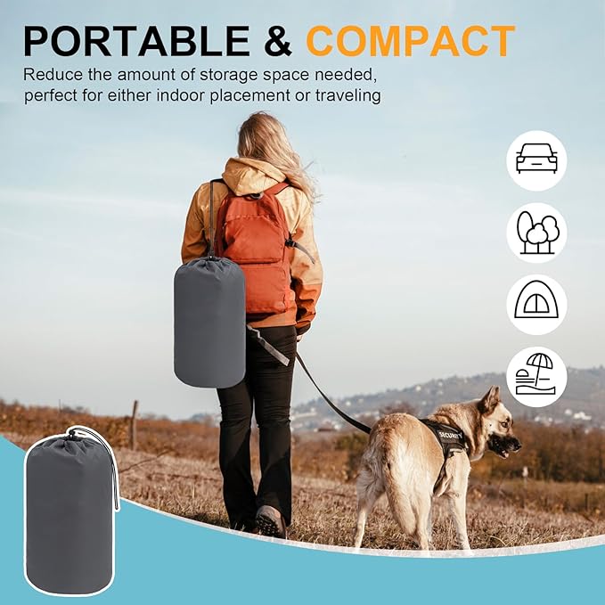 BEAUTYZOO Outdoor Dog Bed Waterproof, Camping Dog Bed Reversible, Portable Travel Bed with Carry Bag- Machine Washable, Durable, Foldable Outdoor Pet Bed Mat for Medium Large Dogs, 26” x 43“ Blue