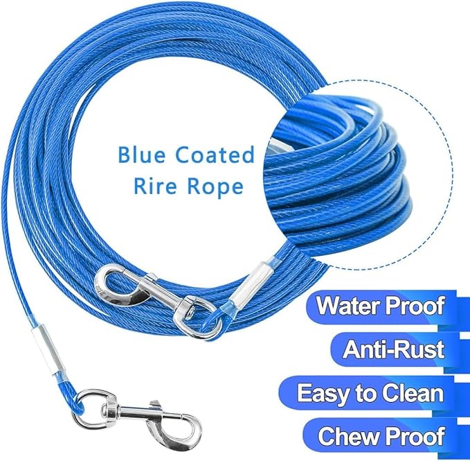Tie Out Cable for Dogs,150FT Dog Leads,Heavy Duty Tie Out Cable for Large Dogs Up to 125lbs,Durable Dog Runner Tether Line for Outdoor,Yard