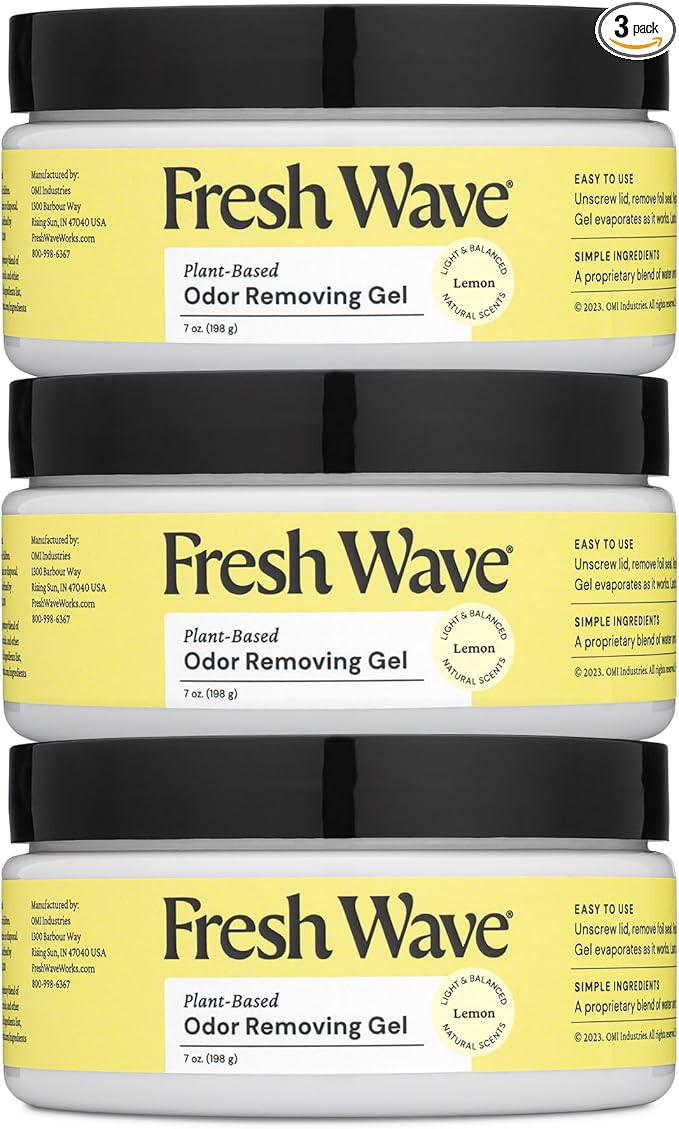 Fresh Wave Lemon Odor Removing Gel, 7 oz., Pack of 3 - Safer Odor Absorbers for Home, Natural Plant-Based Odor Eliminator, Every 7 oz. lasts 15-30 Days, For Cooking, Trash & Pets