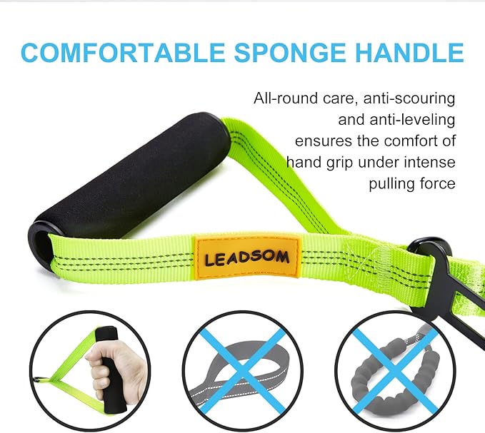 6FT Highly Reflective Heavy Duty Elastic Bungee Medium and Large Dog Leash Shock Absorbing with Comfortable Padded Handle and Traffic Handle Suitable for Training Green