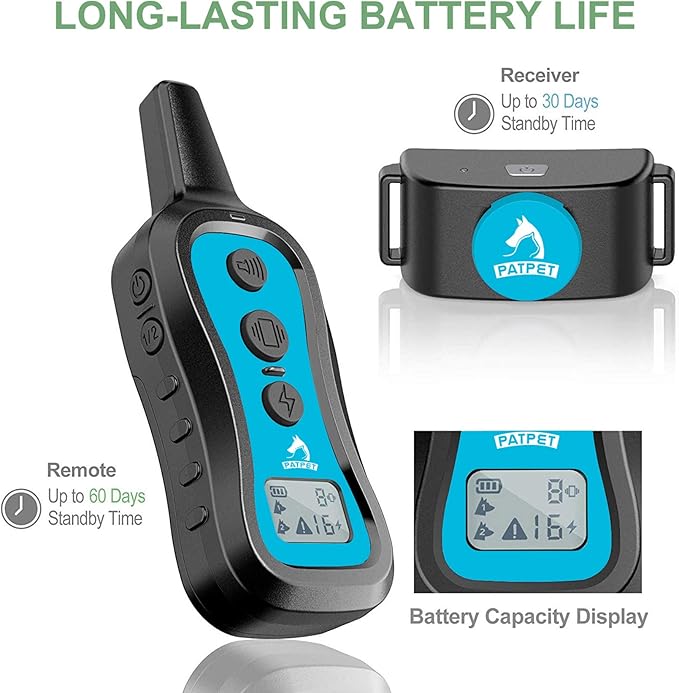PATPET Dog Training Collar Dog Shock Collar with Remote - 3 Training Modes, Beep, Vibration and Shock, Up to 1000 ft Remote Range, Rainproof for Small Medium Large Dogs