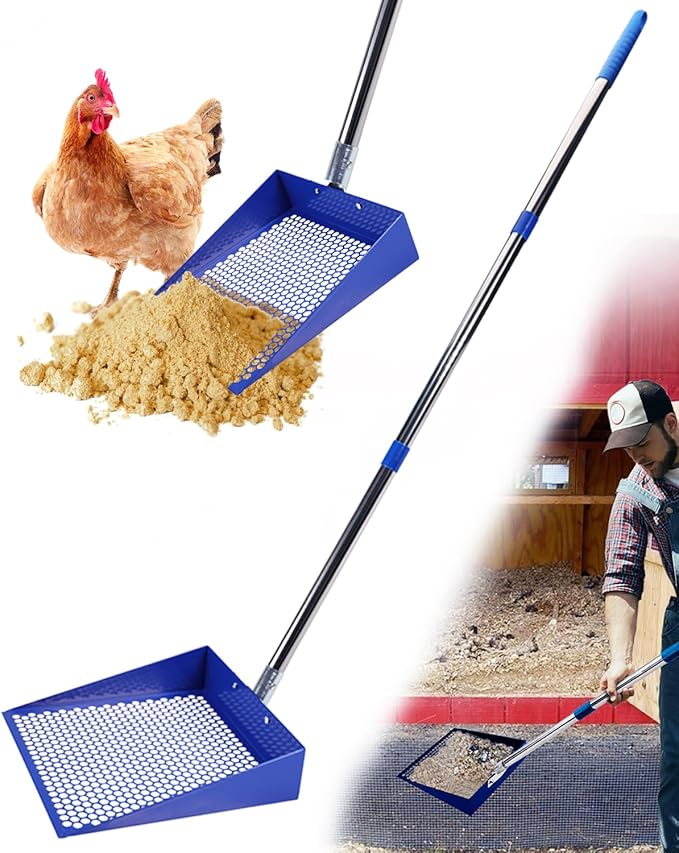 Large Chicken Poop Scooper, Chicken Coop Accessories,Metal Litter Scooper For Chicken,Chicken Coop Cleaning Tools,Heavy Duty Poop Shovel For Chicken Coop Accessories,Chicken Coop Must Haves (Blue)