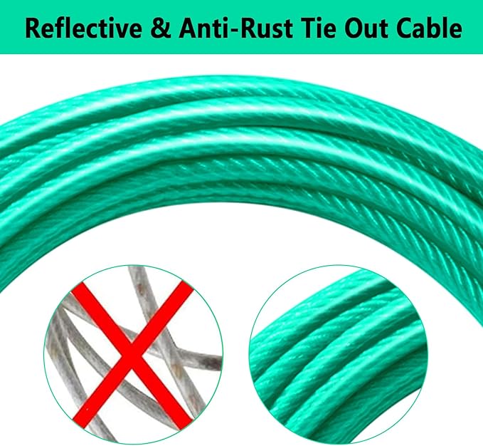 Dog Tie Out Cable 20FT-500Lbs,Heavy Duty Dog Leads&Tether for Yard with Swivel Hook,Small Large Dogs Leash Line for Outside,Rust Chew Proof Dogs Run Cable for Outdoor Camping (Green Cyan, 20FT)