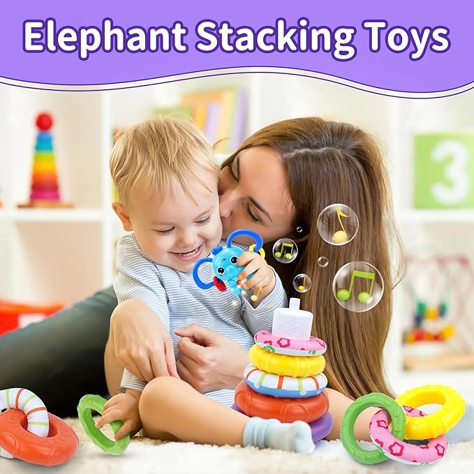 4 in 1 Baby Toys for 6 12 18 Month, Learning Toys for Babies 6-12 Months, Busy Cube, Stacking Sorter, Piano Xylophone Pull String Travel Toy, Birthday Gifts for Toddlers 1 2 Years Old