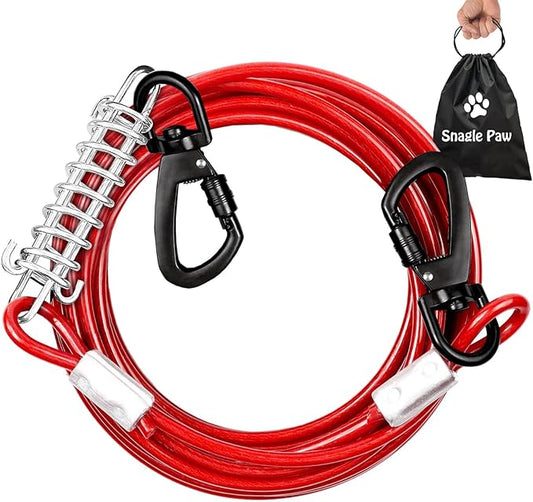 Snagle Paw Tie Out Cable - 20FT Heavy Duty Dog Lead for Large Dogs Up to 250lbs, Durable for Yard or Camping