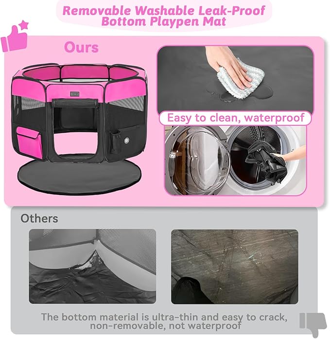 PETSFIT 45.5" Dog Playpen Indoor/Outdoor-Jump-Proof 28.5" Height with Removable Waterproof Mat & Zippered Roof | RV, Camping, Travel Dog Pen | Whelping & Cat Observation Space(45.5"L x 45.5"W x 28.5H)