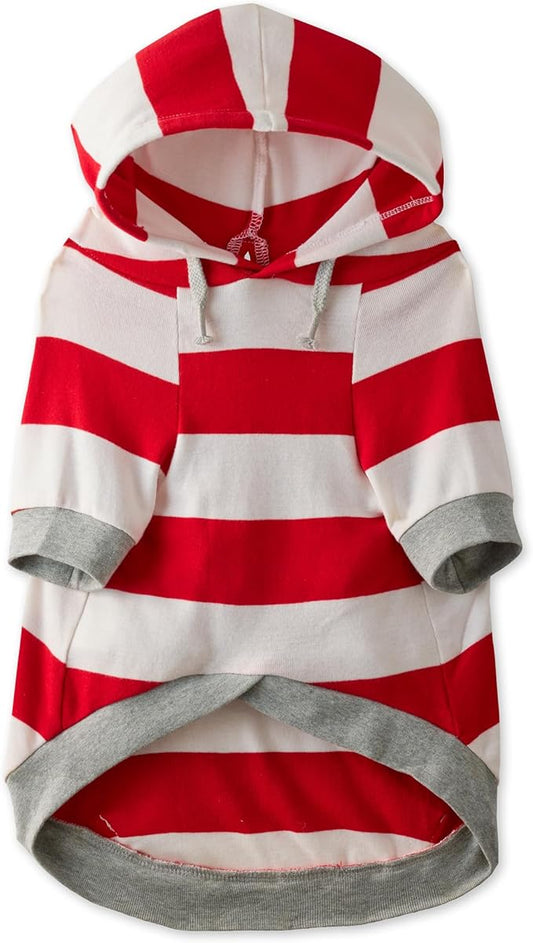 Rocky – The Orginal Lightweight Hooded TEE 100% Organic Cotton Dog Hoodie Pet Coat Sweater for Small, Medium, Large Dogs, Red Bold Stripe, Small