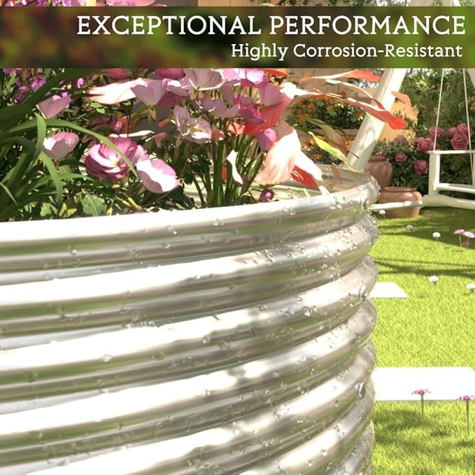 FRIZIONE 2pcs Tall Galvanized Raised Garden Bed Outdoor,Steel Garden Bed for Vegetables,Above Ground Garden Box for Flower,Metal Raised Beds for Gardening