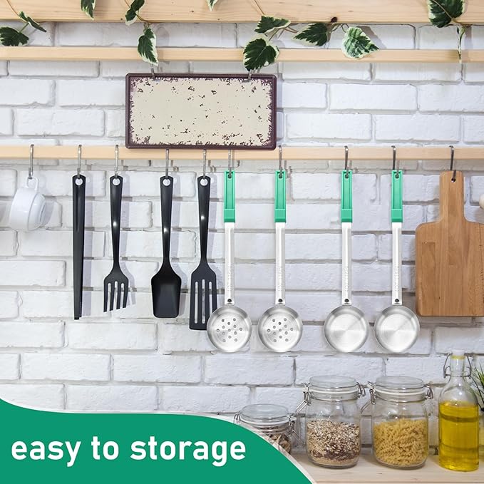 16 Pcs Portion Control Serving Spoons, Restaurant Measuring Serving Ladle Utensils, Portion Control Slotted Scoops for Weight Loss, Solid and Perforated Scoops(Green,4 oz)