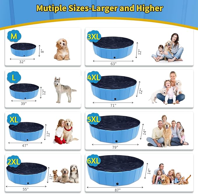 Foldable Dog Pool, 79" x 14" Large Kiddie Pool with Hard Plastic, Non-Slip Dog Bath Tub for Outdoor Backyard, Collapsible Dog Swimming Pool for Kids Dogs Pets (Blue)
