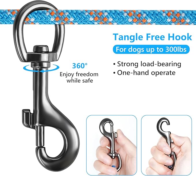 Tresbro Dog Camping Leash, 50ft/75ft/100ft Trolley System for Dogs up to 300lbs, Portable Lightweight Runner Lead for Yard, Reflective Tie Out Cable for Camping, Courtyard, Park, Outside