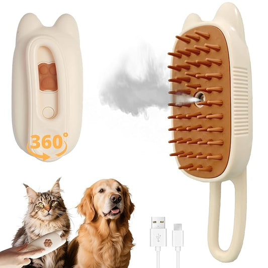 4 in 1 Cat Steam Brush Rechargeable Anti-Static Pet Spray Hair Removal Comb for Shedding and Grooming Multi-functional Pet Massage Brushes for Cats Dogs Small Animals