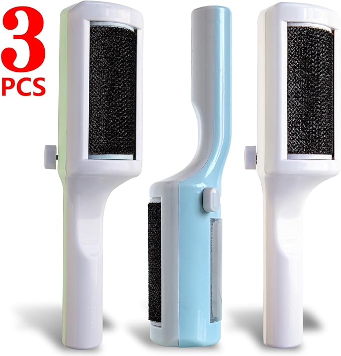 3 Packs Pet Hair Remover Roller Lint Brush and Reusable Lint Roller Dog & Cat Hair Remover for Rug, Furniture, Couch, Car, Carpet, Clothes and Bedding Multi-Surface Fur Removal Tool