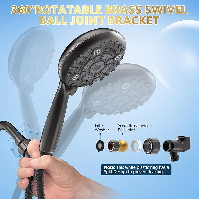 6 Spray Modes High Pressure Handheld Showerhead Set Upgraded 5 Inches Shower Head with Handheld Spray Oil Rubbed Bronze Handheld Shower Head 60 Inches Stainless Steel Hose-1-Min Install