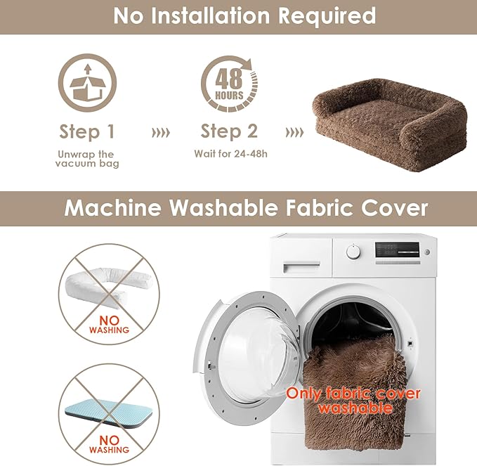 EHEYCIGA Foldable XXL Dog Bed, Faux Fur Fluffy Pet Couch Bed for Extra Large Dogs, Orthopedic Calming Memory Foam Big Pet Bed, Washable Soft Pet Sofa Bed with Non-Slip Bottom, Brown, 54"x38"x7.5"