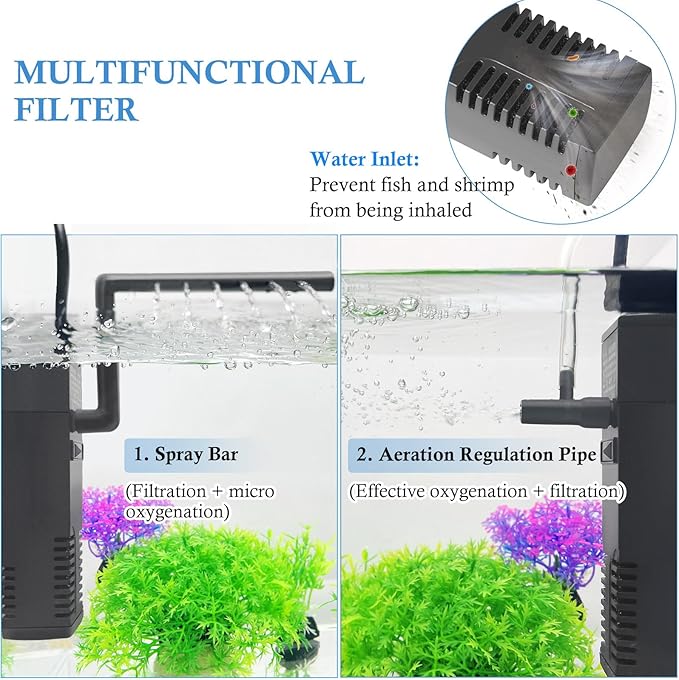 FEDOUR Submersible Aquarium Internal Filter, Filter with Water Pump for Fish Tank up to 35 Gallon (for 3-20 Gallon)