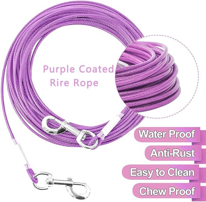 Tie Out Cable for Dogs,50FT Dog Leads,Heavy Duty Tie Out Cable for Large Dogs Up to 125lbs,Durable Dog Runner Tether Line for Outdoor,Yard
