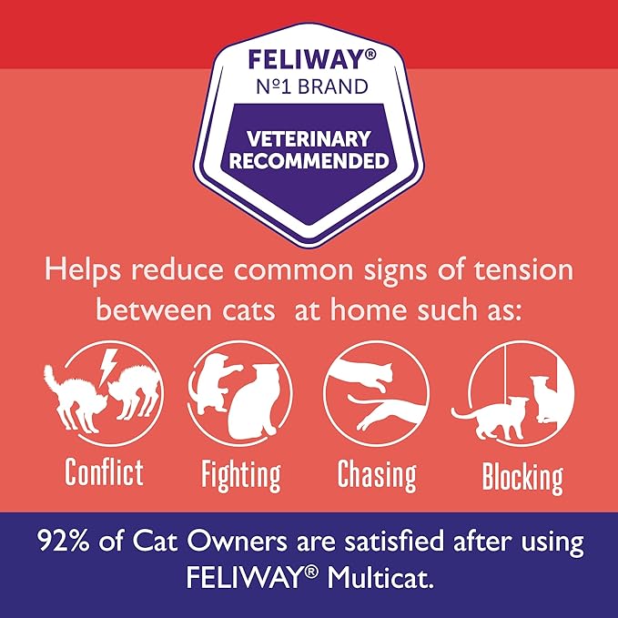 FELIWAY® MultiCat 6 x 30 Day Cat Calming Refills for Pheromone Diffuser, 6 x 48ml Value Pack- Helps Reduce Conflicts and Signs of Tension in Multi-Cat Households