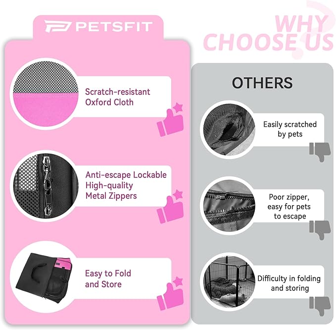 PETSFIT 45.5" Dog Playpen Indoor/Outdoor-Jump-Proof 28.5" Height with Removable Waterproof Mat & Zippered Roof | RV, Camping, Travel Dog Pen | Whelping & Cat Observation Space(45.5"L x 45.5"W x 28.5H)