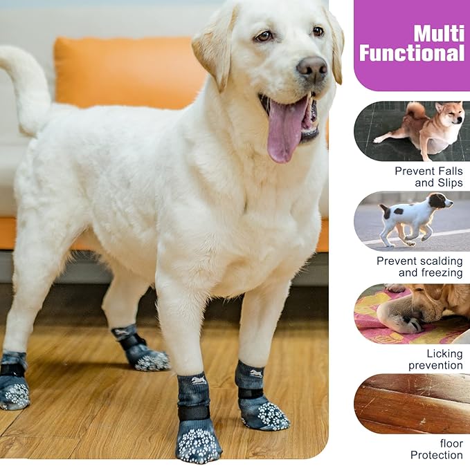 EXPAWLORER Anti Slip Dog Socks to Prevent Licking Paws, Dog Shoes for Hot Pavement, Dog Booties for Small Medium Large Senior Dogs, Traction Control Dog Boots & Paw Protectors for Hardwood Floors