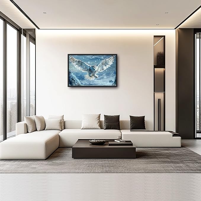 Framed Large Snowy Owl Wall Art for Living Room, Oversized Snowy Mountain Wall Decor Landscape Canvas Painting Modern Artwork Home Decoration for Living Room Bedroom Office 36"x24"