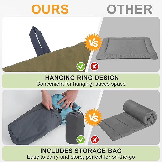BEAUTYZOO Outdoor Dog Bed Waterproof, Camping Dog Bed Reversible, Portable Travel Bed with Carry Bag- Machine Washable, Durable, Foldable Outdoor Pet Bed Mat for Medium Large Dogs 26” x 43“ Green