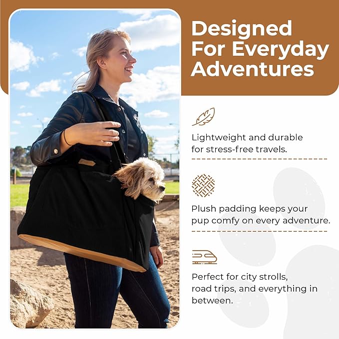 Corduroy Dog Carrier - Lightweight Cotton Soft-Sided Pet Tote with Safety Harness Clip - Breathable Travel Carrier for Small Dogs and Puppies (Black)