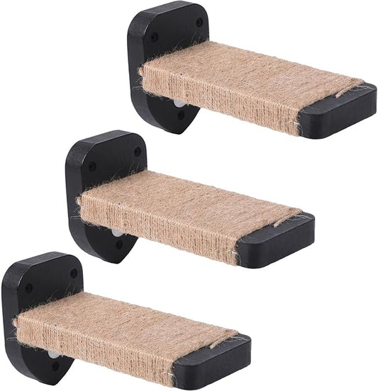 3pcs Wall Steps for Cats, Climbing Mounted Furniture, Shelves With Hemp Rope Covered, Solid Wood Ladder for Playing and Climbing (Large-Black)