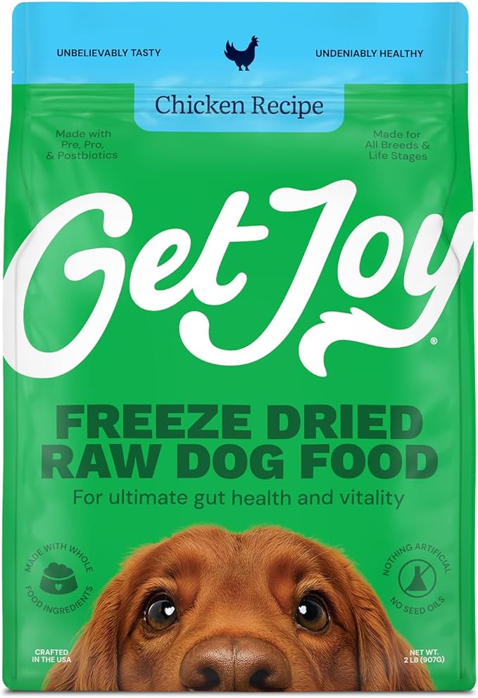 Get Joy Gut Health Fresh Freeze Dried Raw Meal, Chicken Recipe, 16 Ounce Bag, Dog Food for Dogs of All Breeds and Life Stages, PhD Animal Nutritionist Formulated, Made in USA