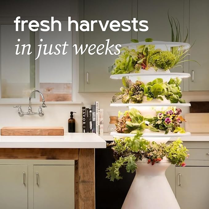 Farmstand Starter Kit with Glow Rings and 18 Seedling Credits | Small Hydroponic Growing System Kit | Vertical Garden Planter Tower | 4ft 3in Tall