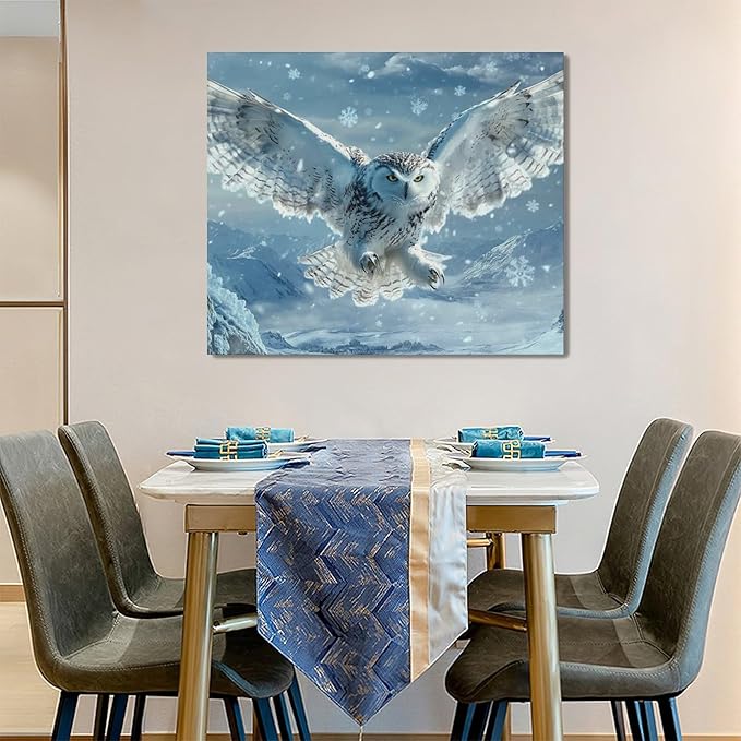 Framed Large Snowy Owl Wall Art for Living Room, Oversized Snowy Mountain Wall Decor Landscape Canvas Painting Modern Artwork Home Decoration for Living Room Bedroom Office 60"x30"